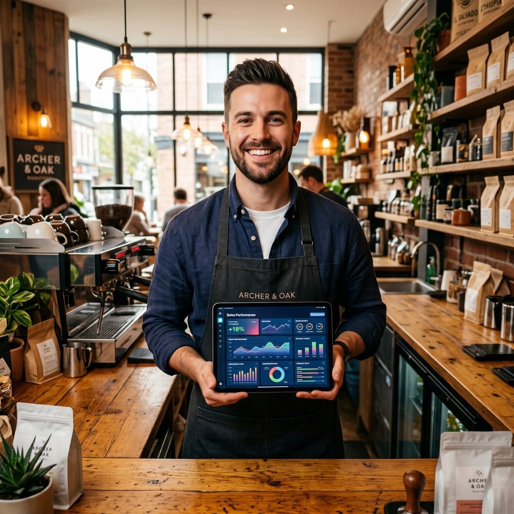 Dono de negócio feliz com seu novo site