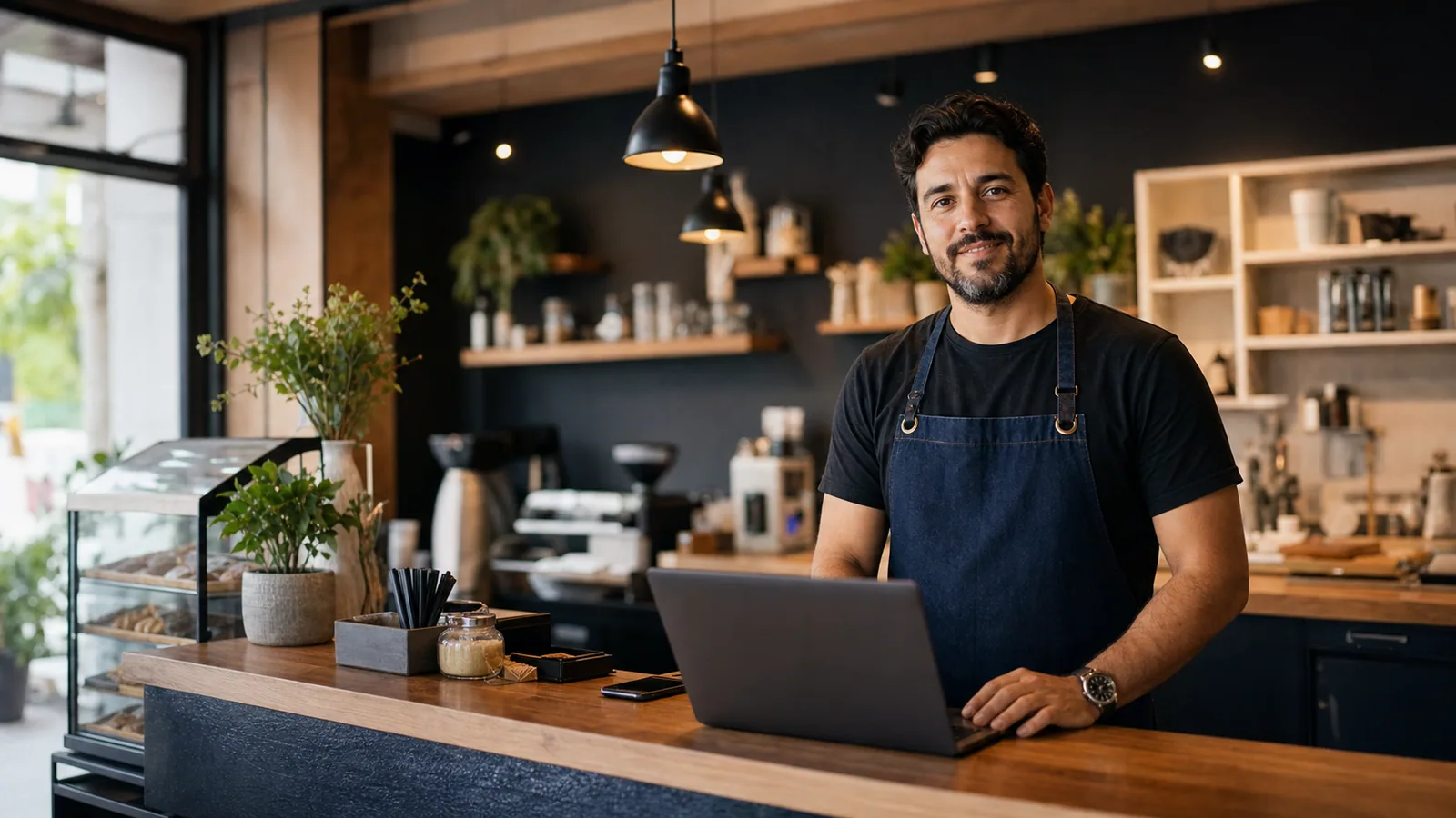 Empresário local usando canais digitais no atendimento