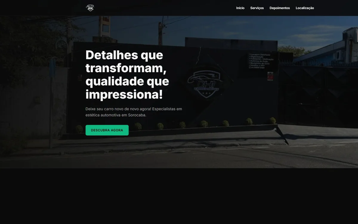Página inicial da Estética Automotiva DH1